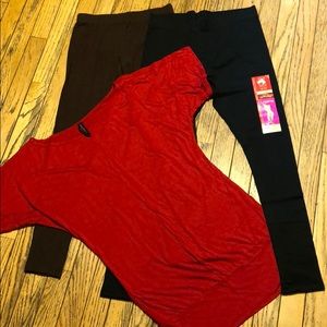 Leggings & Tunic Bundle New S Black, Brown & Red